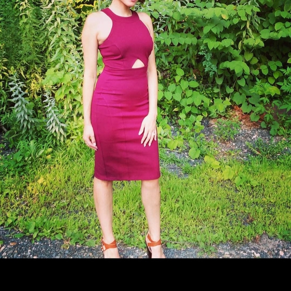 Charlotte Russe Magenta Sleeveless Midi Dress with Front Cutout